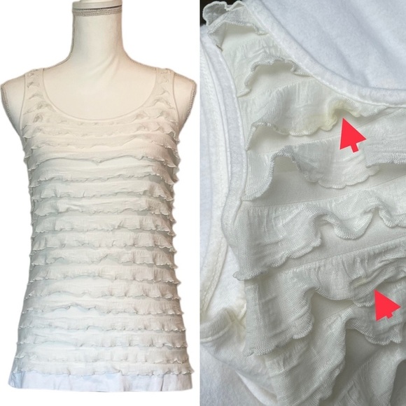Ann Taylor Tops - Ann Taylor Loft Off-White Ruffle See Through Tank Top Women’s XS